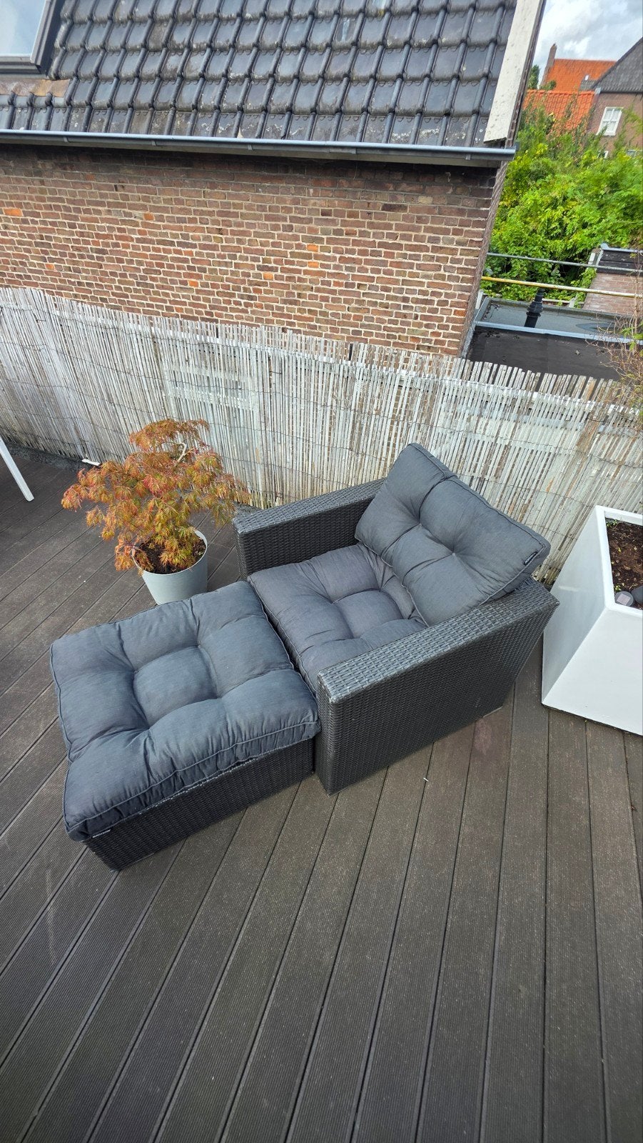 Wicker Stoel met Voetenbank/Ligstoel inclusief 3 Kussens, Tuin en Terras, Ophalen, Gebruikt, Wicker
