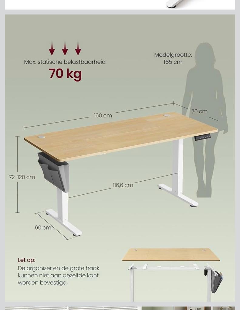 Elektrisch Verstelbaar Bureau  – nieuw, Ophalen, Zit-sta bureau, Elektrisch, Hout