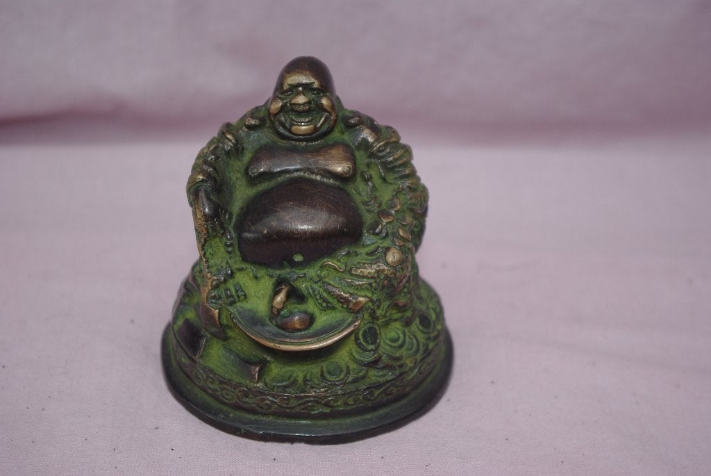 Kleine bronzen Boeddha beeldje, groen gepatineerd, Handgemaakt, Minder dan 20 cm, Ophalen of Verzenden, Brons