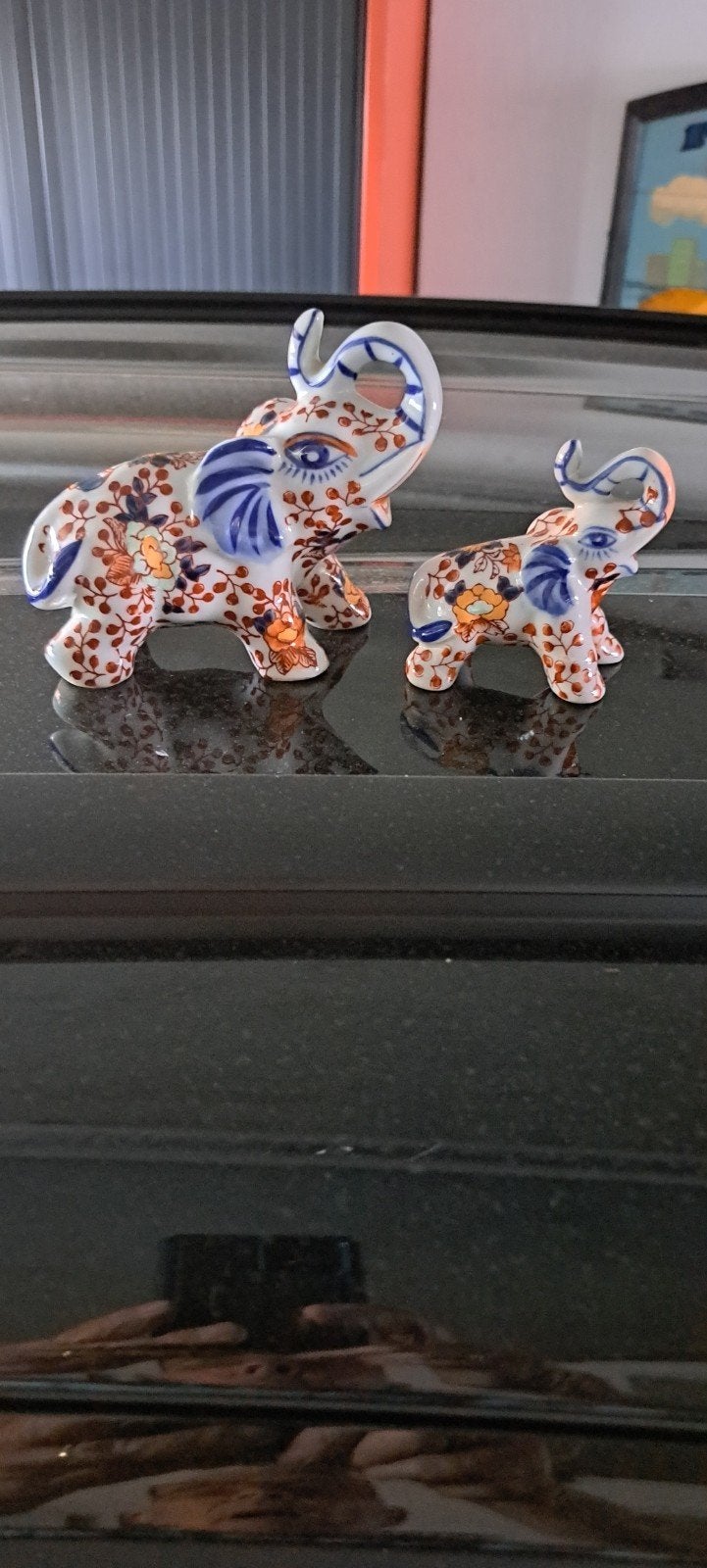 Olifanten beeldjes: vader en dochter, origineel design, Ophalen, Zo goed als nieuw, Meerkleurig, Steen/keramiek