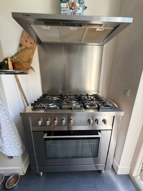 Fornuis met Oven en Afzuigkap - RVS, Ophalen, Gebruikt, Hete lucht, 60 cm of meer