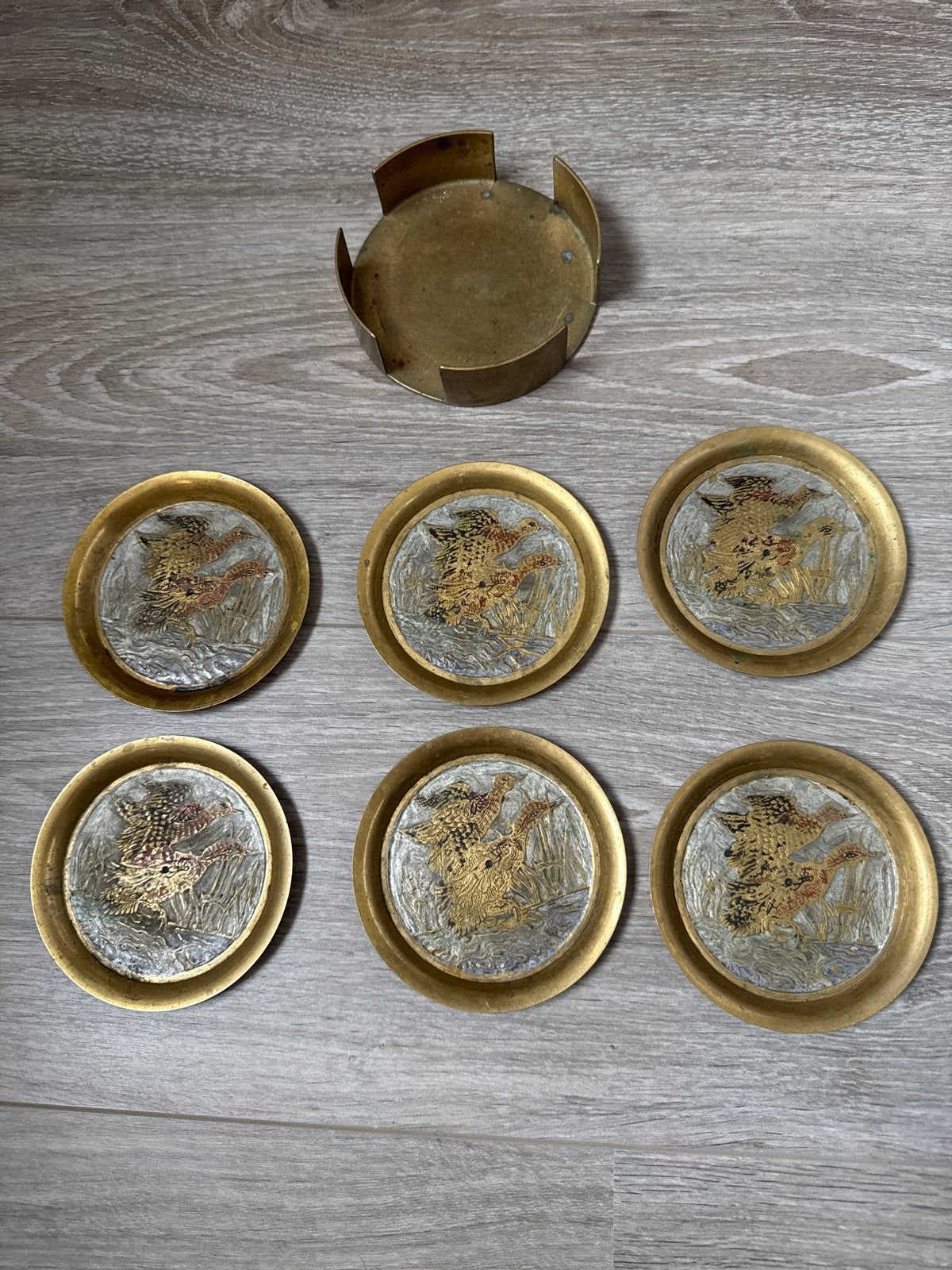 Vintage Messing Onderzetters Set - India, Ophalen, Gebruikt, Goud, Glasonderzetter