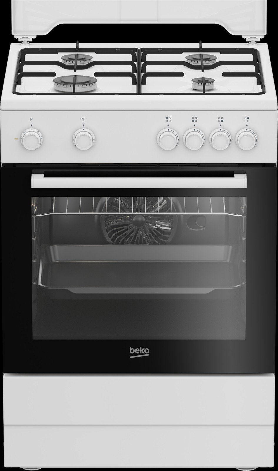 Beko Vrijstaand Gasfornuis met Oven - Wit, Witgoed en Apparatuur, Fornuizen, Ophalen, Gebruikt, Hete lucht, 4 kookzones