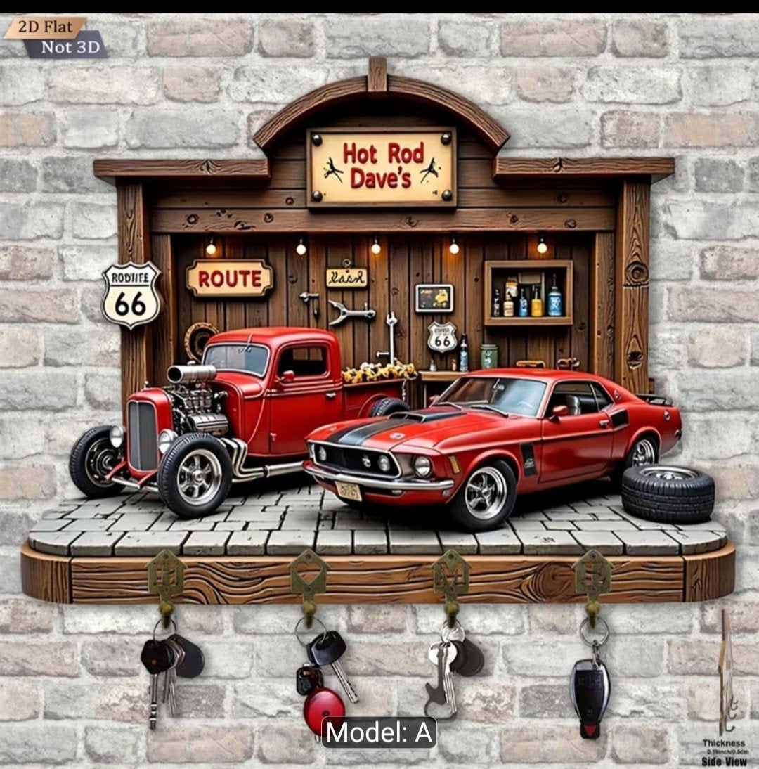 Hot Rod  - Garage Stijl Sleutelhouder, Huis en Inrichting, Meerkleurig, Nieuw, Ophalen of Verzenden, Vintage