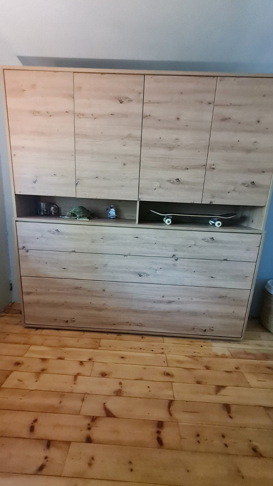 Perfecte ruimte-saver: Bedkast horizontaal met opzetkast, Ophalen, 90 cm, Eenpersoons, Zo goed als nieuw