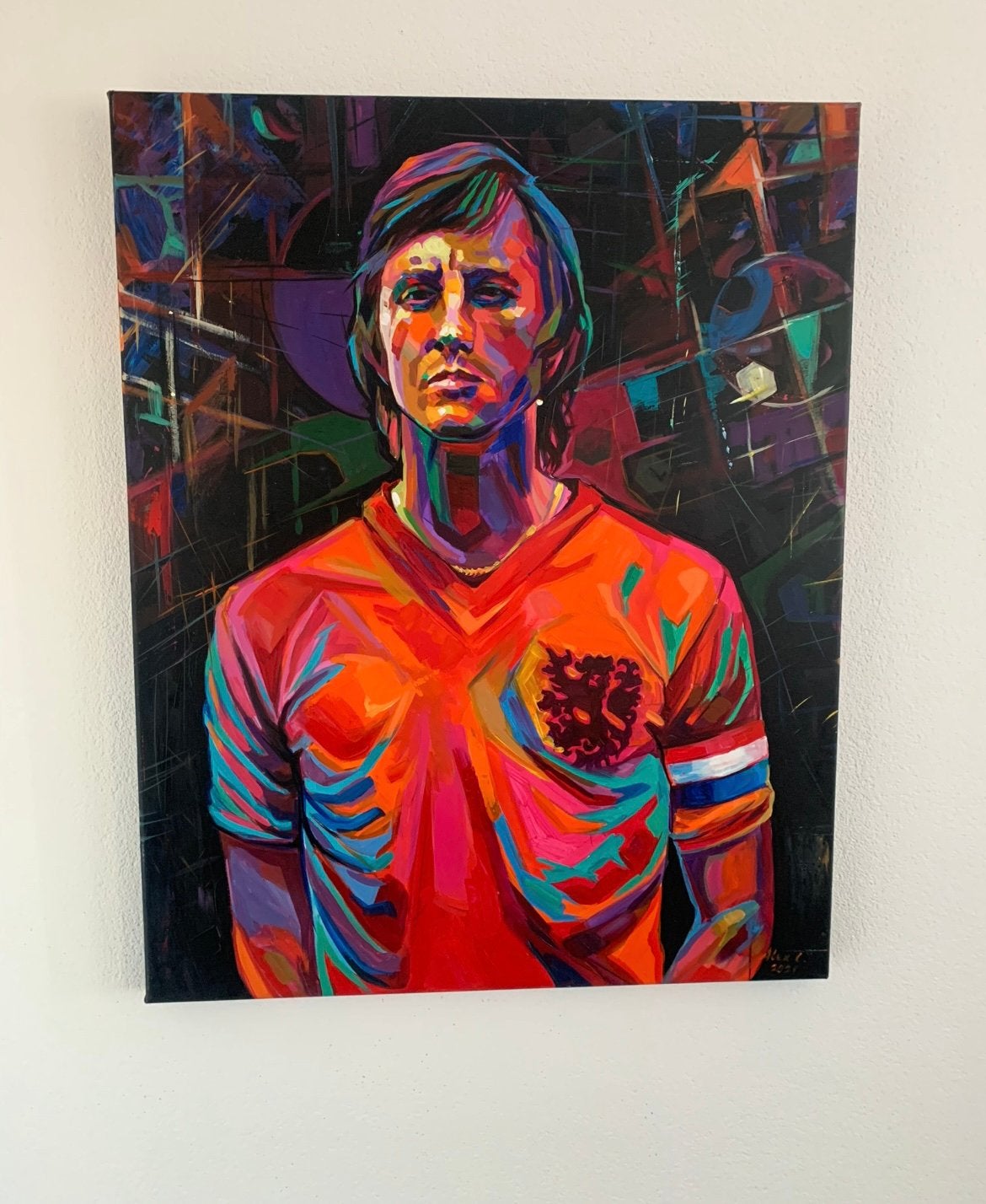 Zeer mooie Johan Cruijf schilderij.Alex Lorecci, Ophalen of Verzenden