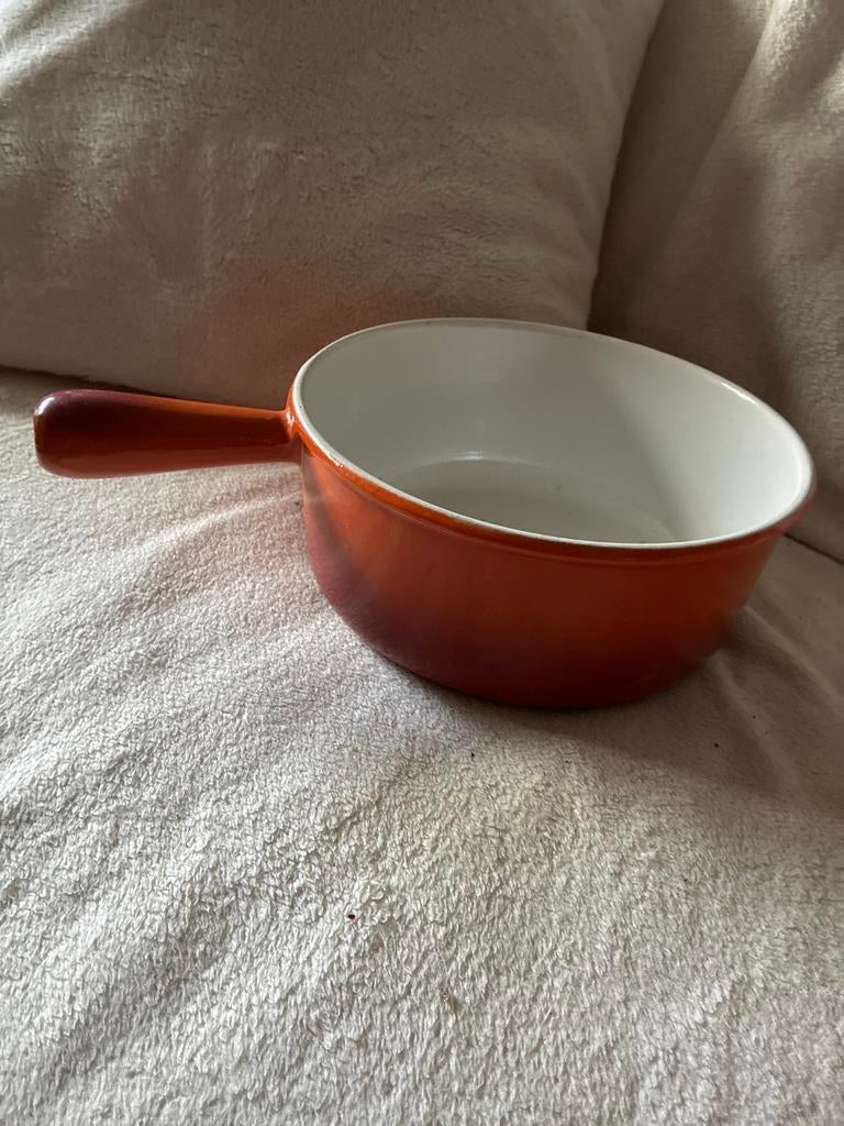 Vintage Made in Holland braadpan - Oranje geëmailleerd, Ophalen of Verzenden, Gebruikt, Gietijzer, Koekenpan of Braadpan