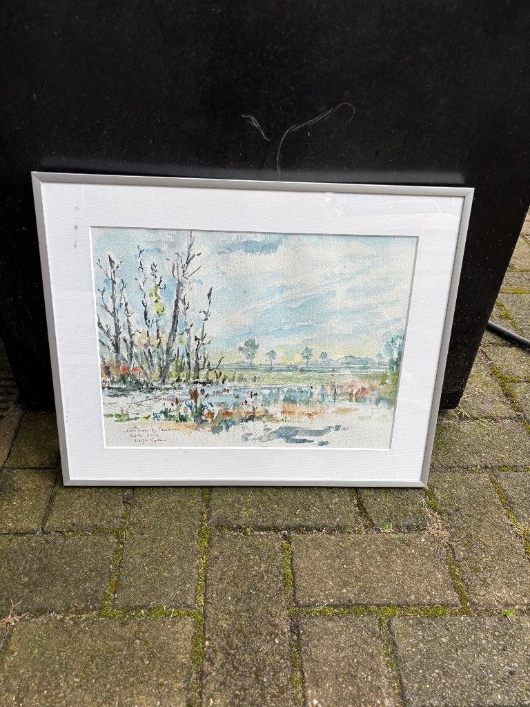 Antiek Aquarel landschap schilderij, Antiek en Kunst, Kunst | Schilderijen | Klassiek, Ophalen of Verzenden, Landschap