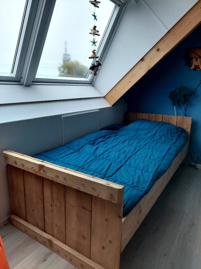 Bed steigerhout, Ophalen, 90 cm, Eenpersoons, Bruin