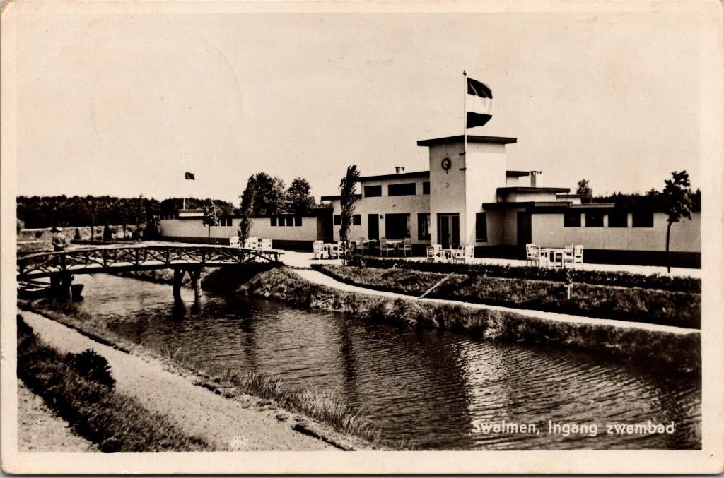 Swalmen - Ingang Zwembad (1949), Verzenden, 1940 tot 1960, Gelopen, Limburg