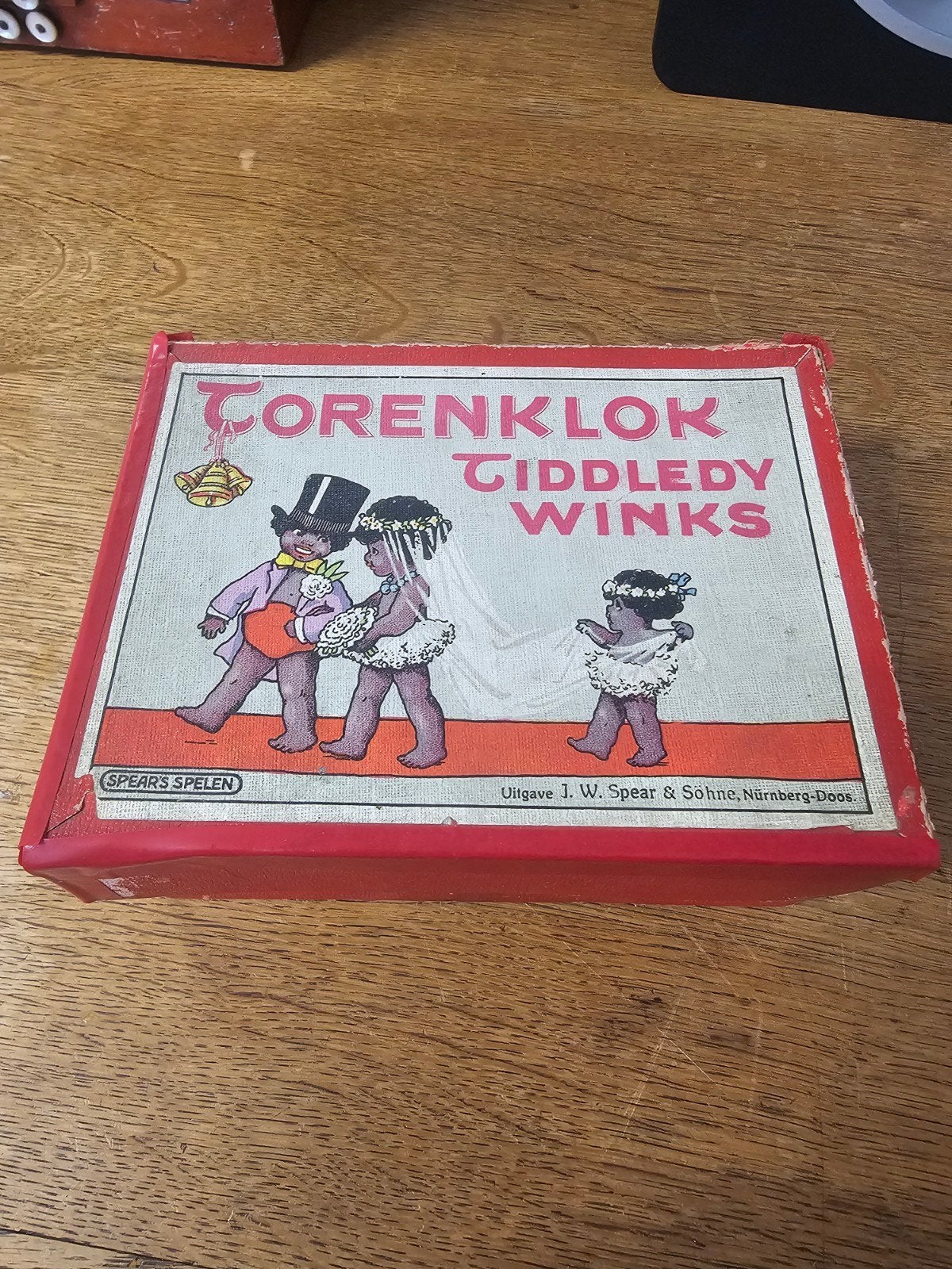 Zeldzaam Torenklok Tiddledy Winks spel uit 1930, Gebruikt, Nürnberg-Doos, Duitsland, Spear's Spelen, Ophalen of Verzenden
