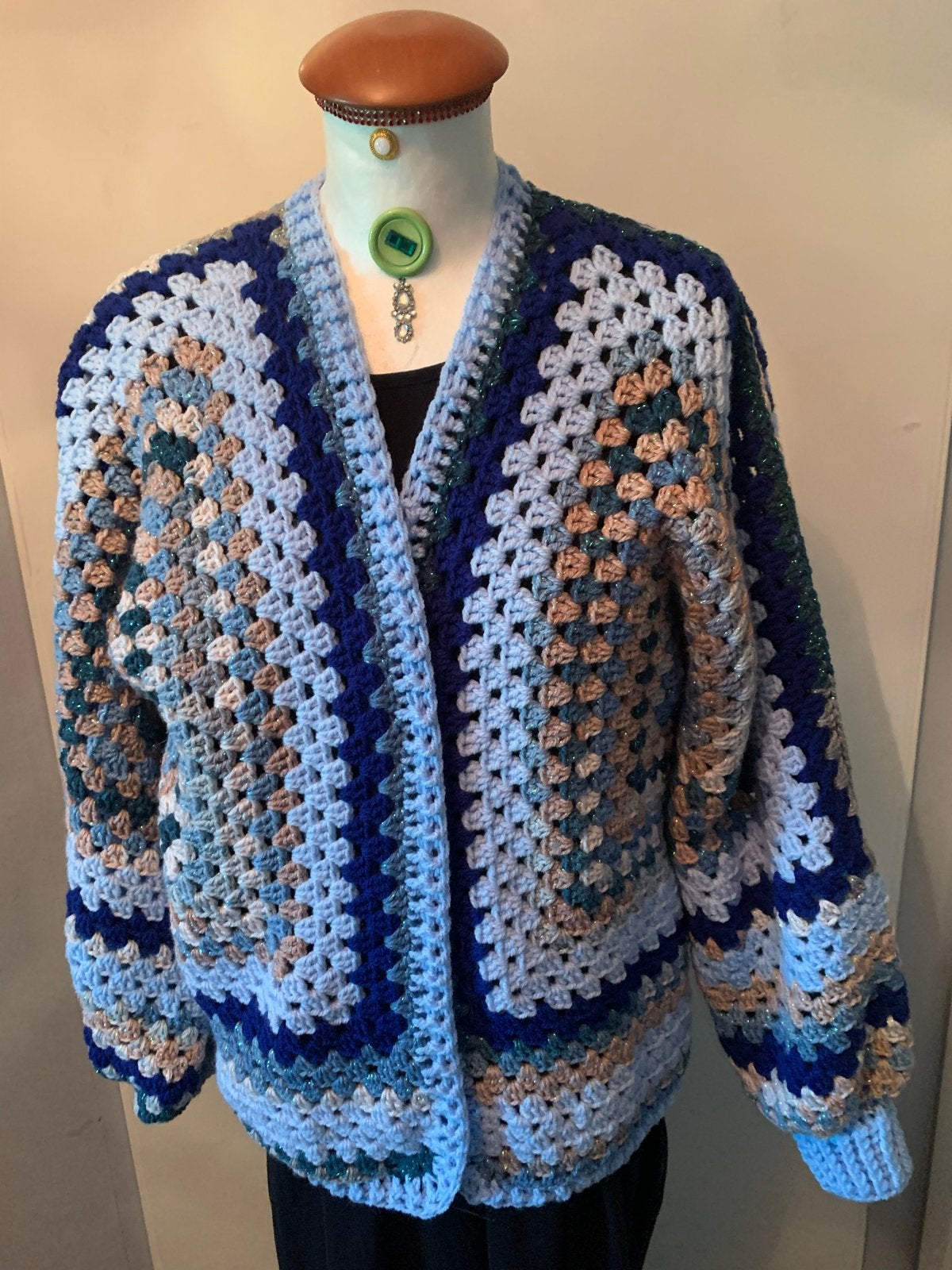 Handgemaakt gehaakt vest met glitterdetails, Ophalen of Verzenden, Nieuw, Maat 38/40 (M), Blauw