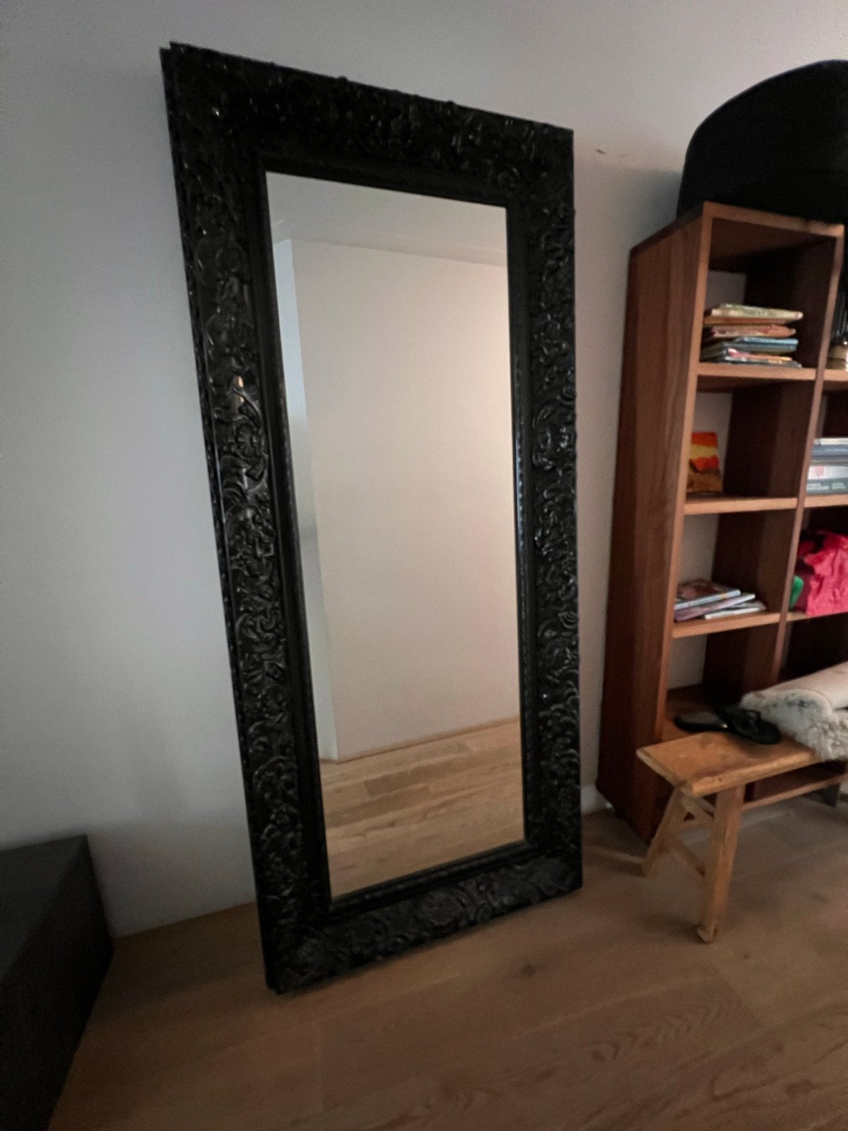 Grote design passpiegel met barokke lijst, Ophalen, 200 cm of meer, Zo goed als nieuw, 75 tot 100 cm