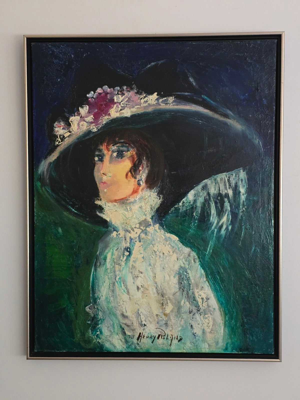 Schilderij 'Dame met Hoed' - Henry Roland 93x74 cm, Antiek en Kunst, Ophalen