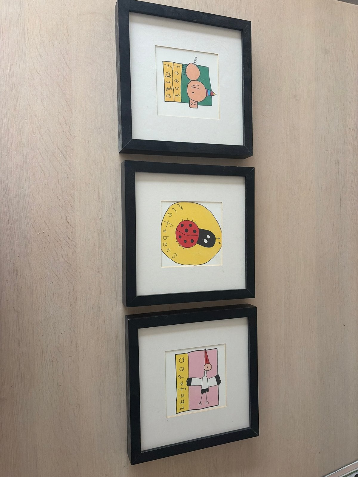 Drie fotolijstjes met Paspartout 25x25 cm, Audio, Tv en Foto, Ophalen, Hout, Standaard fotolijst, Zo goed als nieuw