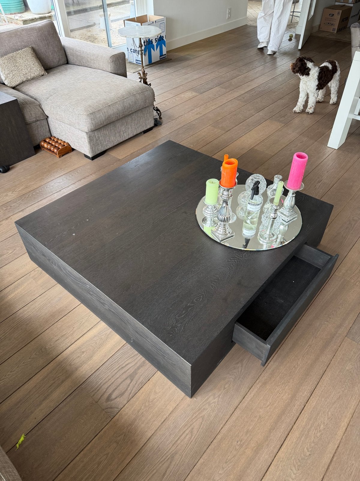 Moderne salontafel met 2 laden en bijzettafel, Huis en Inrichting, Ophalen, Gebruikt, 100 tot 150 cm, 50 tot 100 cm