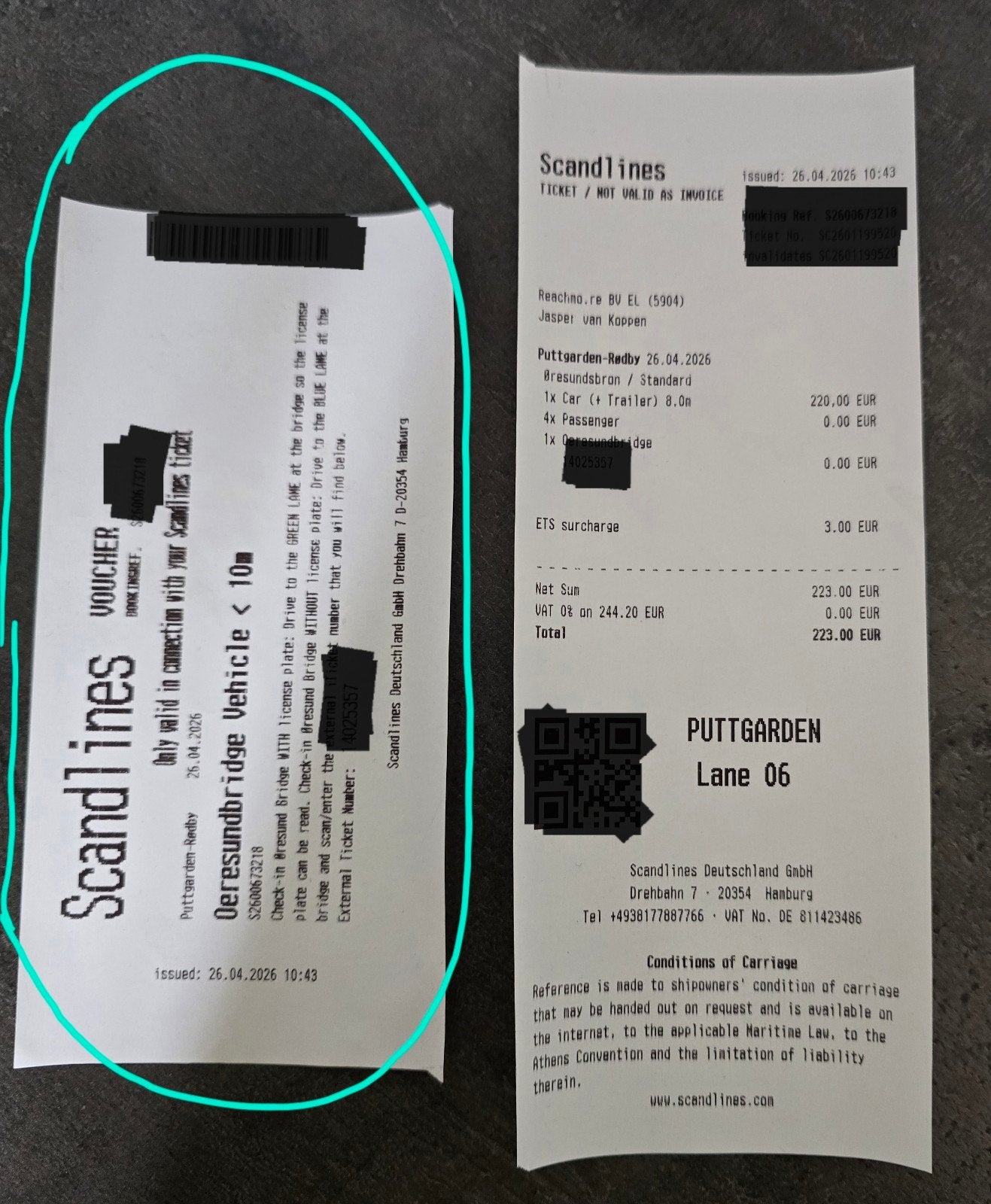 Oresund Brug Ticket Auto-Aanhanger, Tickets en Kaartjes, Eén persoon, Trein, Met bestemming of datum