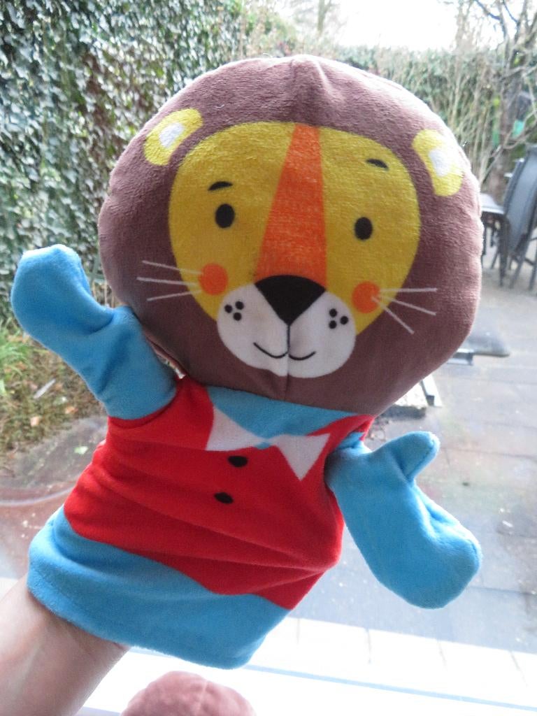 Handpop leeuw van Zeeman zacht velours poppenkastpop, Overige typen, Ophalen of Verzenden, Zo goed als nieuw, Wasbaar