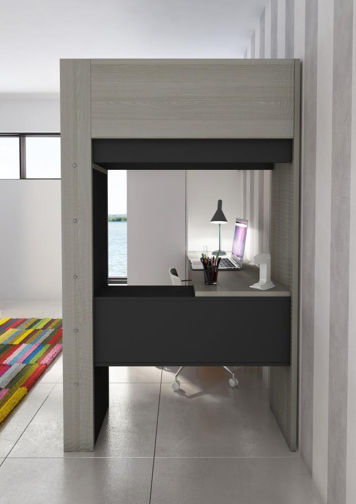 Studio hoogslaper met bureau en kast - 90x200 - Antraciet, Niet ingevuld, Niet ingevuld, Nieuw, Ophalen of Verzenden