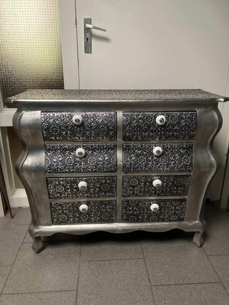 Zilverkleurige Lade kast/ Buik kast 8 lades, Huis en Inrichting, Ophalen, Gebruikt, 5 laden of meer, 50 tot 100 cm
