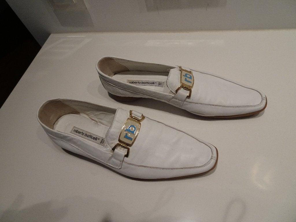 Roberto Botticelli leren witte schoenen met logo RB, Schoenen met lage hakken, Verzenden, Wit, Zo goed als nieuw