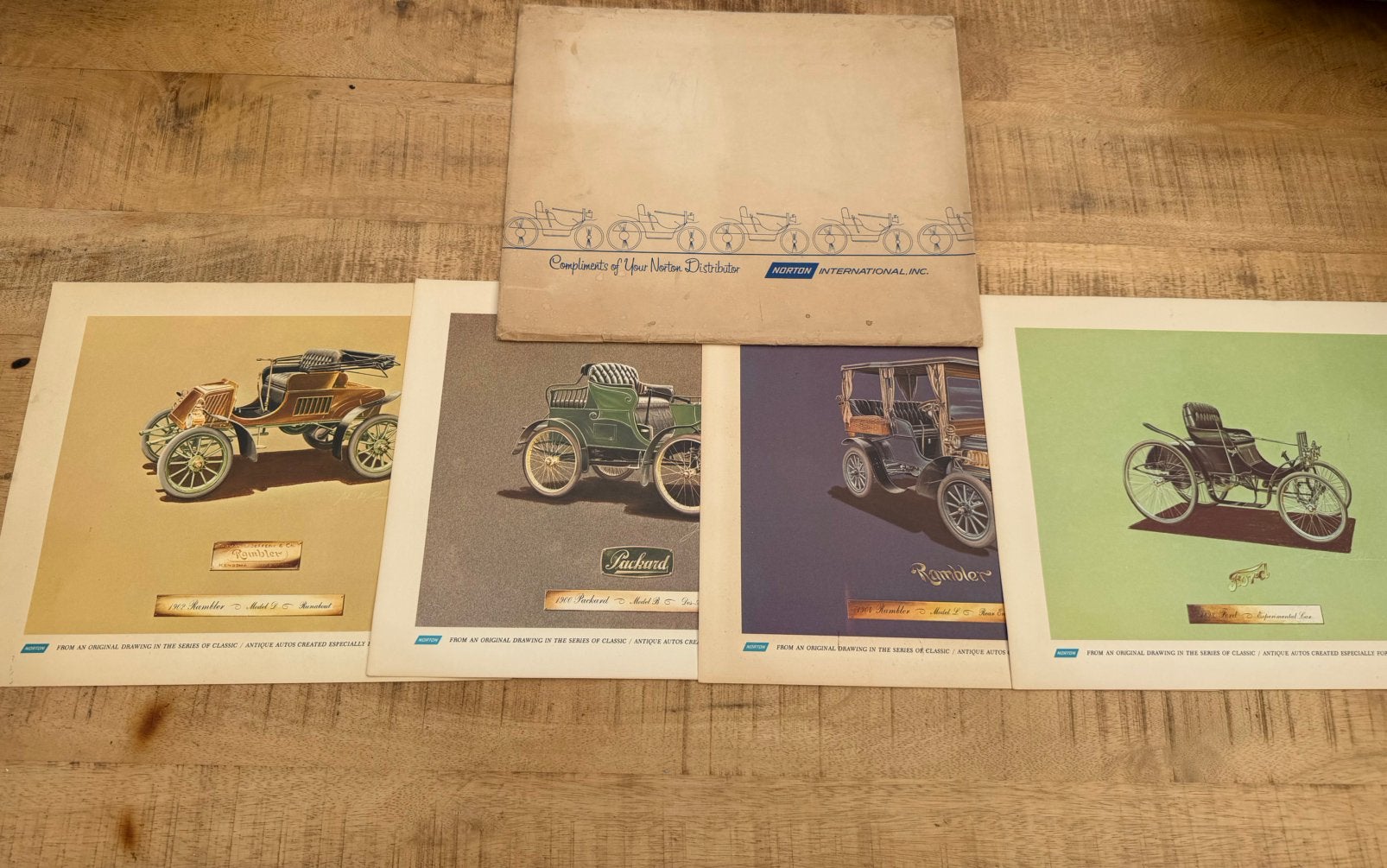 Vintage map met prenten Rambler, Packhard, Ford, Ophalen, Voor 1940, Gebruikt, Overige onderwerpen