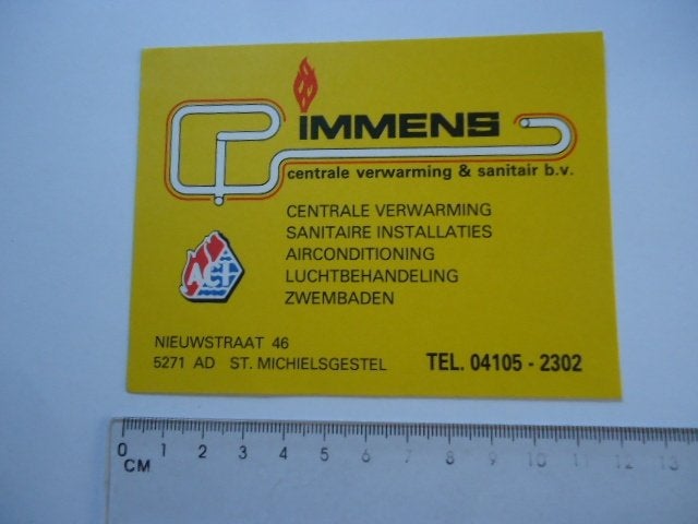 sticker oud St Michielsgestel IMMENS cv loodgieter act retro, Verzenden, Zo goed als nieuw, Bedrijf of Vereniging