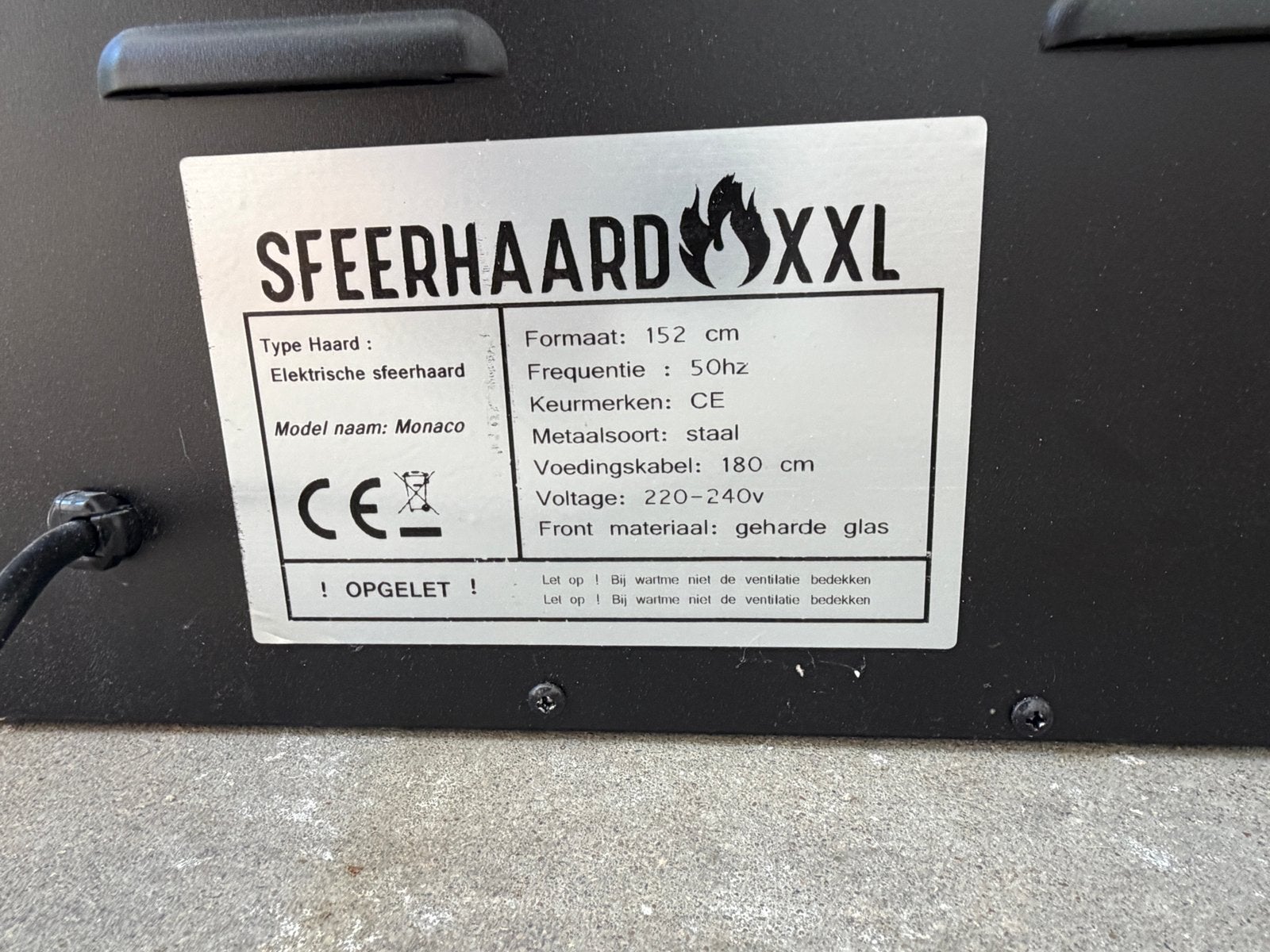 Elektrische sfeerhaard 152 cm Sfeerhaard XXL Monaco, Ophalen, Zo goed als nieuw, Inbouwhaard, Elektrische haard