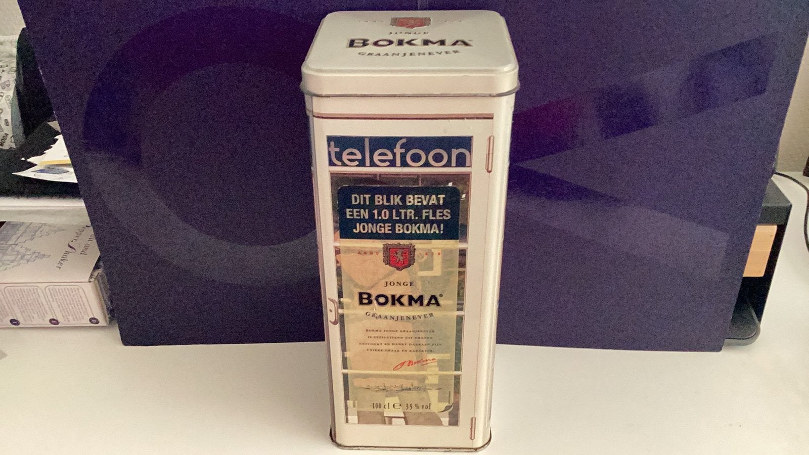 Bokma Telefooncel Geschenkblik Vintage, Ophalen of Verzenden, Gebruikt, Gebruiksvoorwerp