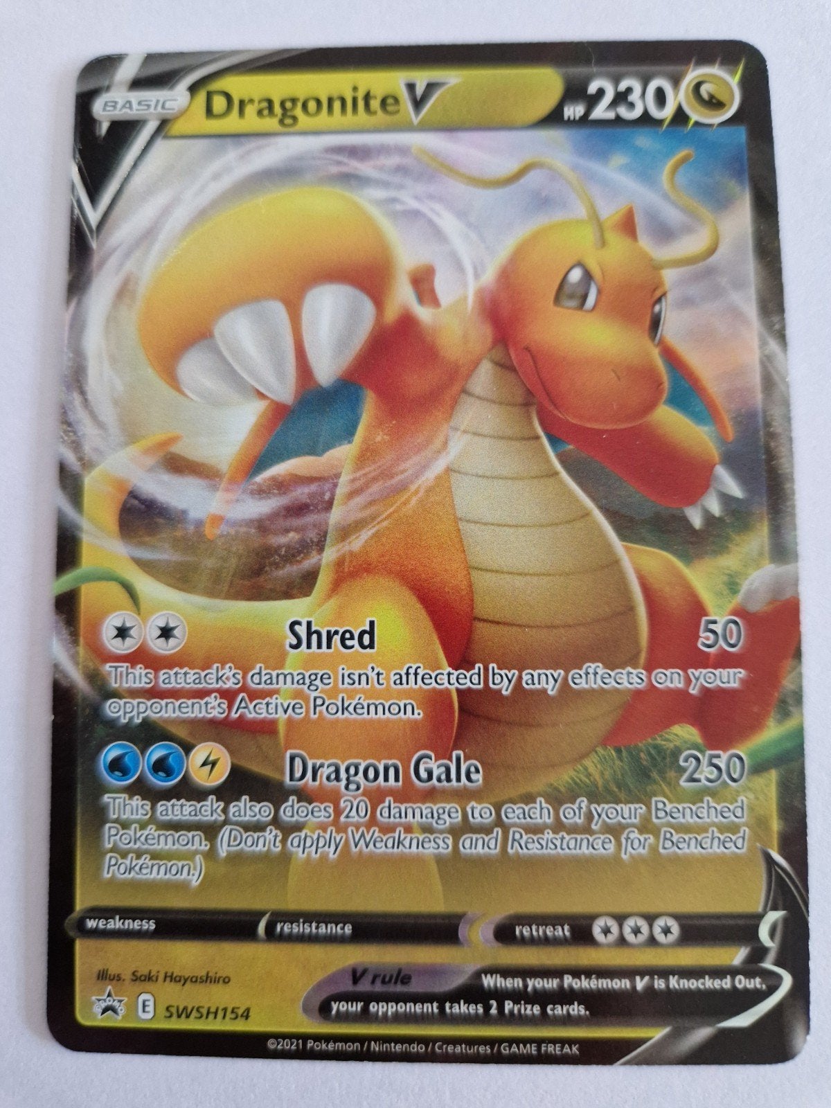Dragonite V SWSH154 Pokémon Kaart, Ophalen of Verzenden, Zo goed als nieuw, Losse kaart