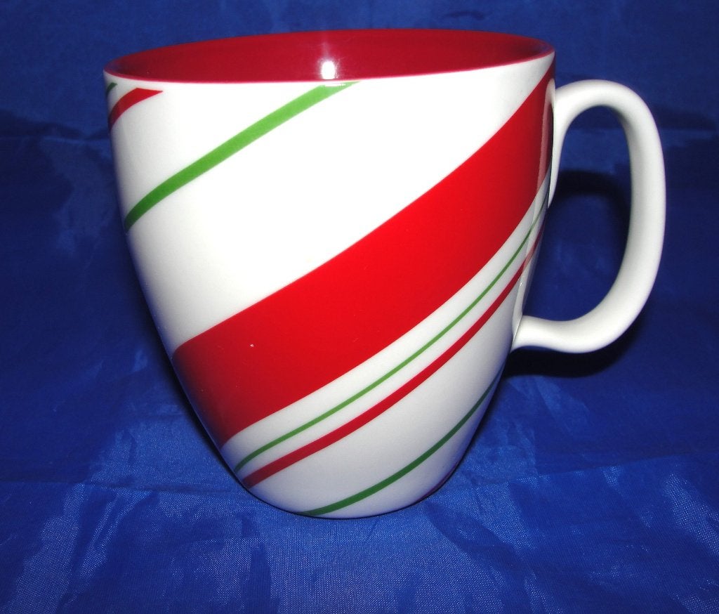 Starbucks Holiday 2007 mug rood-wit-groen candy cane striped, Verzamelen, Ophalen of Verzenden, Zo goed als nieuw, Gebruiksvoorwerp