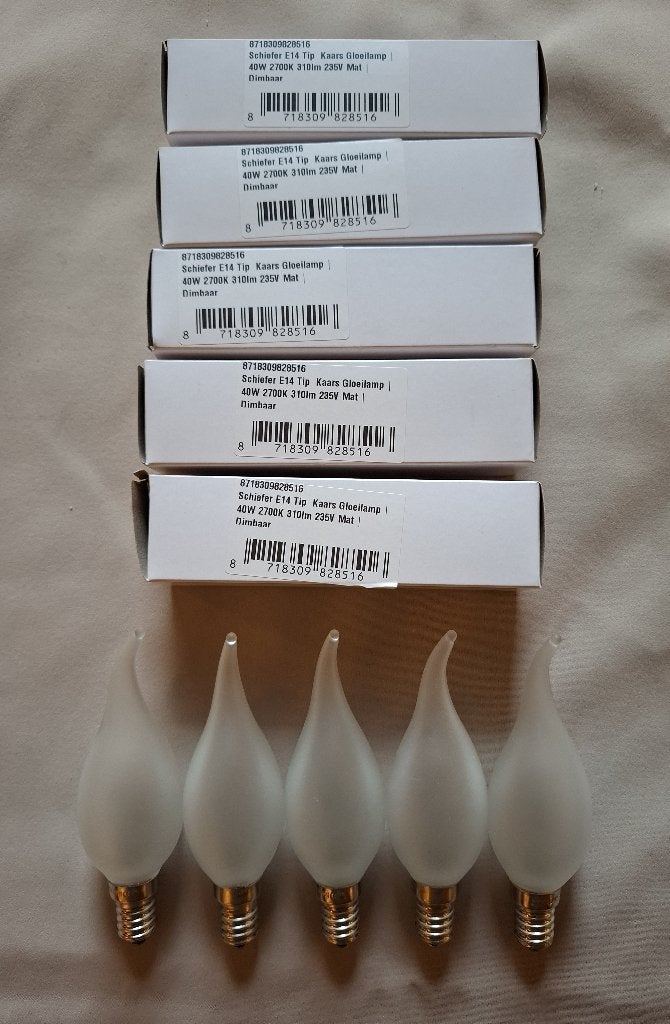 Schiefer E14 tip kaars 40W gloeilamp dimbaar FROSTED, 30 tot 60 watt, Dimbaar, E14 (klein), Nieuw