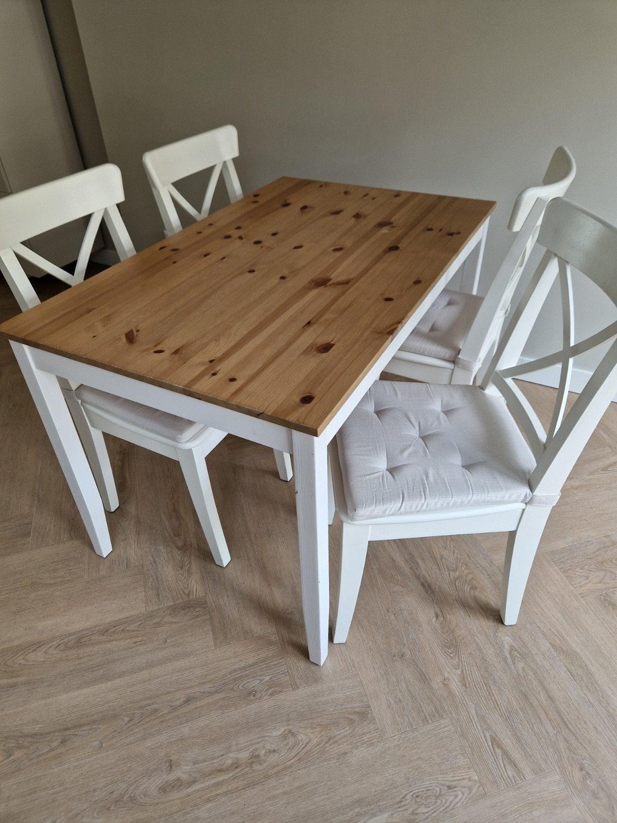 4 Ikea ingolf stoelen, Ophalen, Gebruikt, Wit, Vier