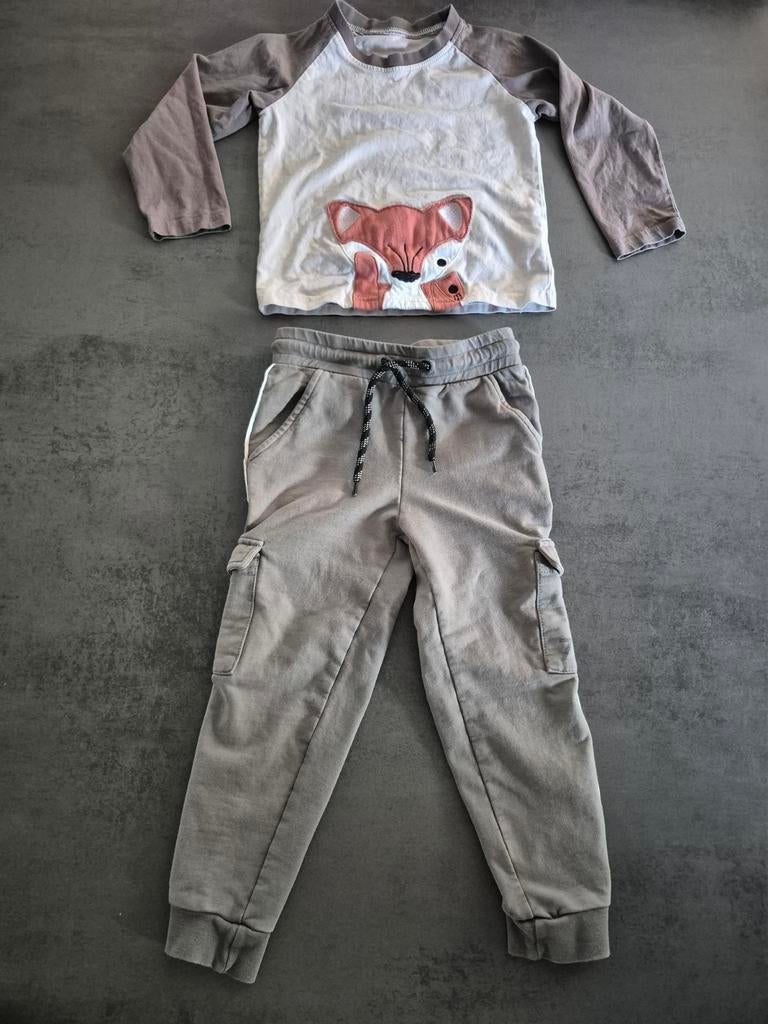 Lucky no 7 set setje broek longsleeve khaki beige 98 104, Ophalen of Verzenden, Zo goed als nieuw, Maat 98