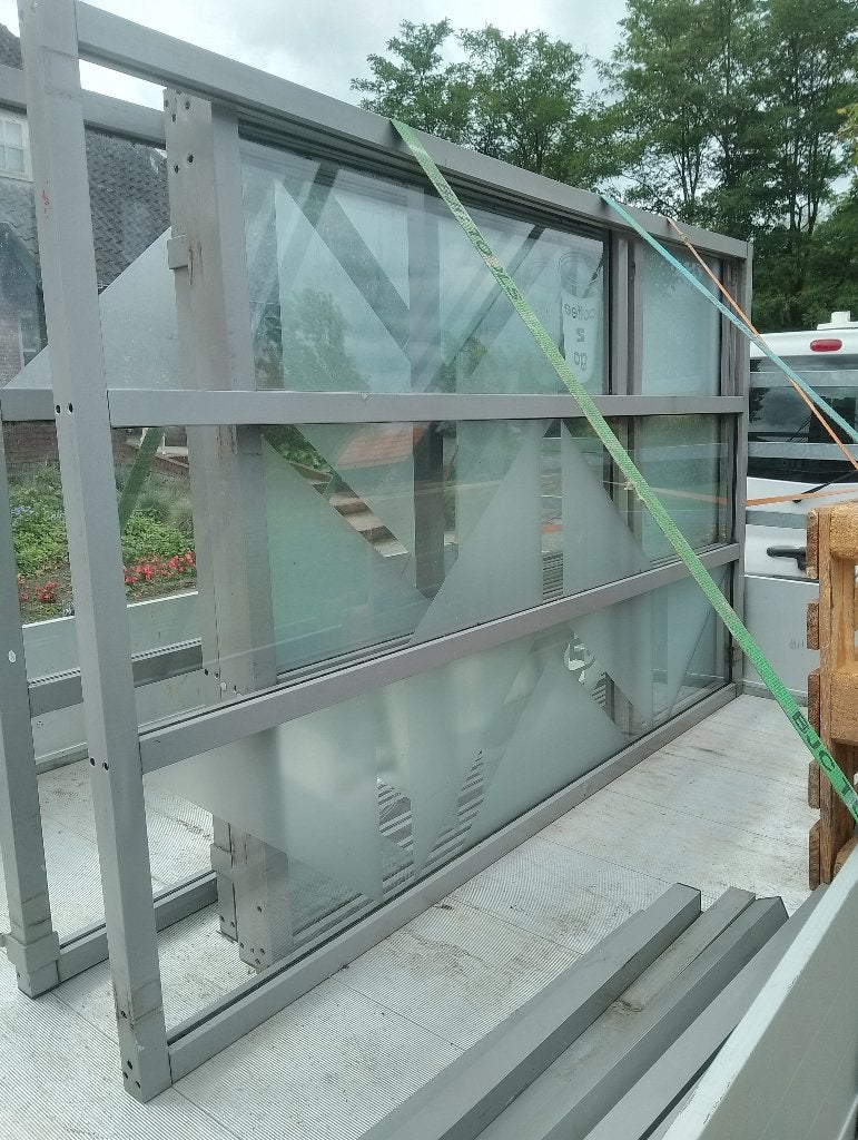 glazen terras afscheiding,schutting,windscherm, Ophalen of Verzenden, Gebruikt