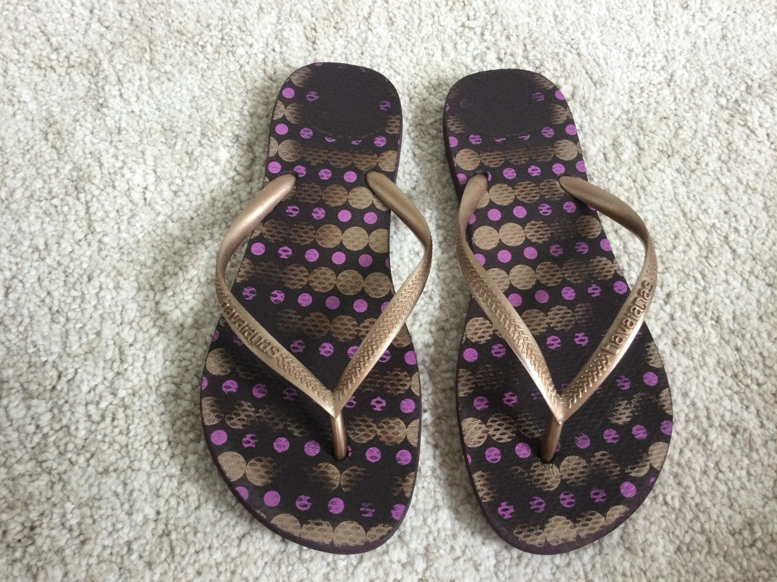 Havaianas slippers goud/paars.maat 37/38, Gebruikt, Meisje, Overige typen, Ophalen of Verzenden