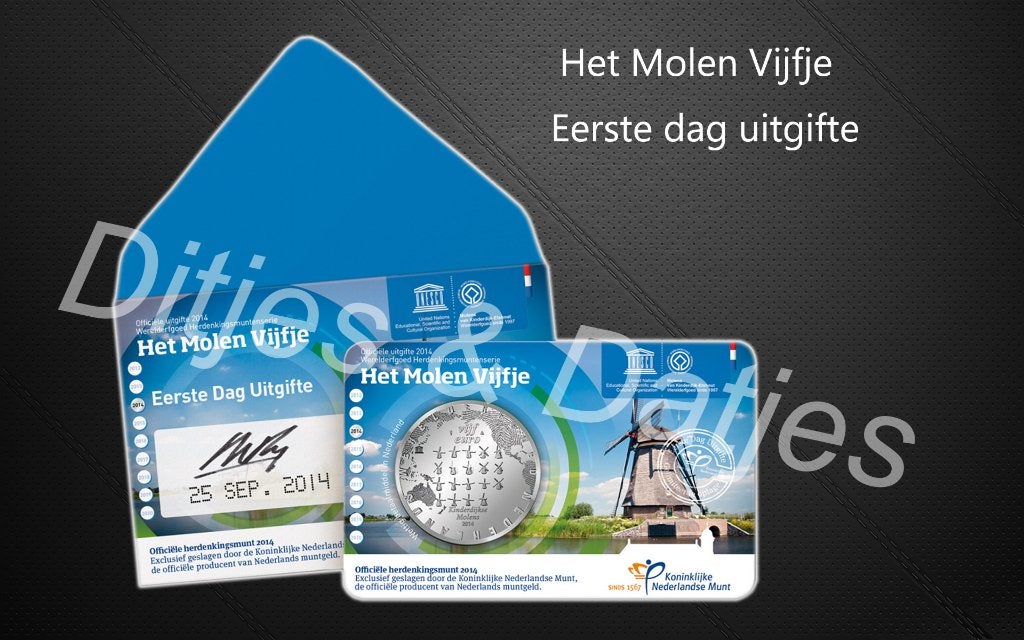 Eerste dag uitgifte Molen Vijfje coincard KNM, Postzegels en Munten, Munten | Nederland, Ophalen of Verzenden, Koningin Beatrix