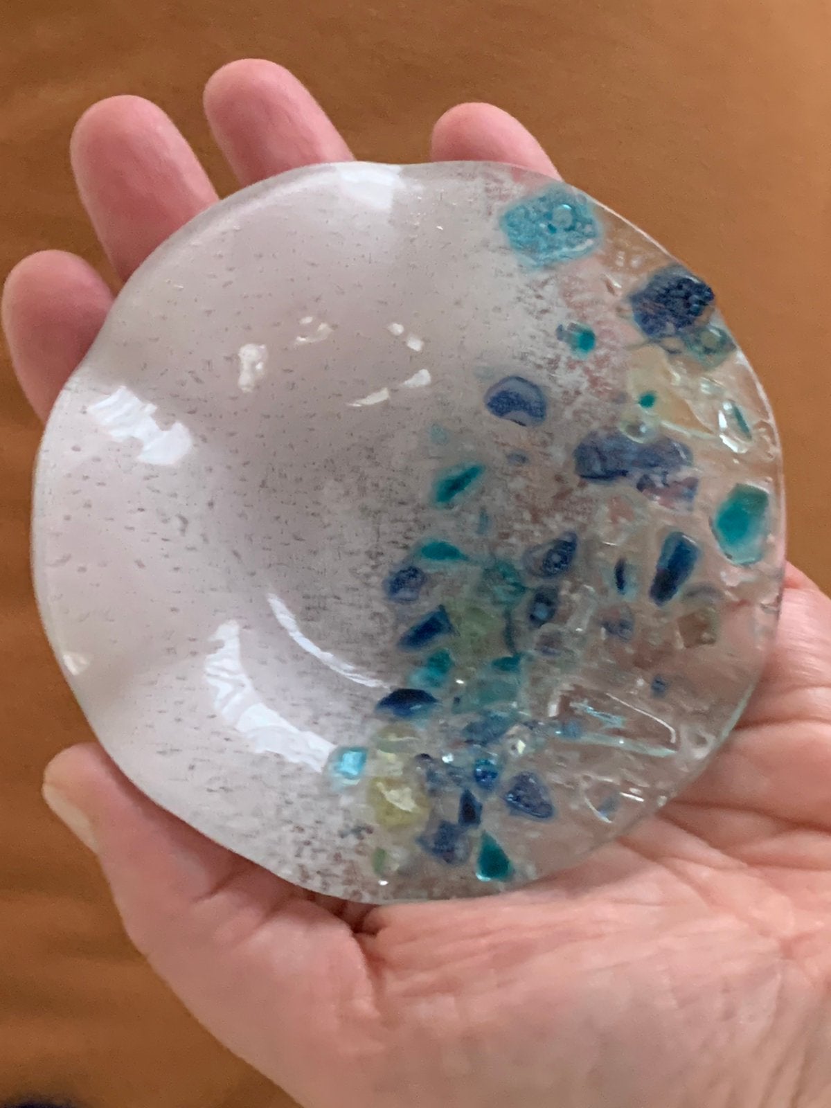 Murano bordje schaaltje hand gemaakt wit turquoise blauw, Ophalen of Verzenden