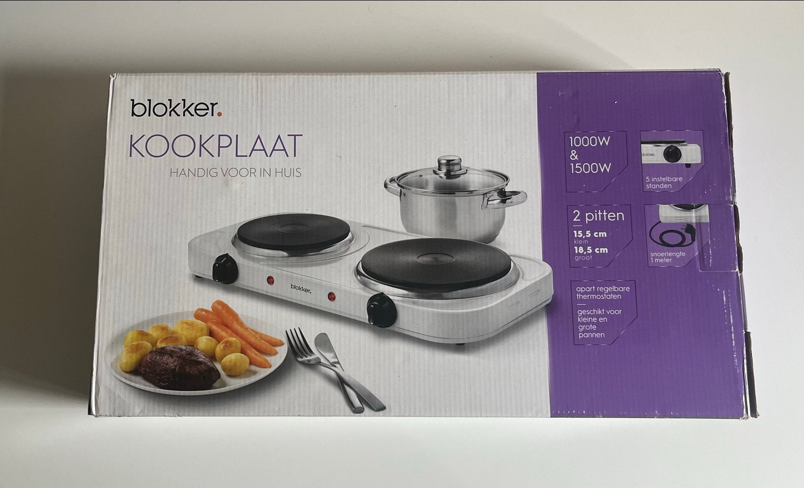 Nieuwe Blokker elektrische kookplaat 2-pits 2500W, Ophalen, Nieuw, 3 kookzones of minder, Vrijstaand