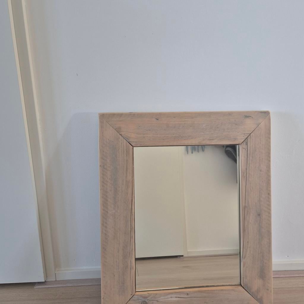 Mooie landelijke spiegel steigerhout brocante, Ophalen of Verzenden, Rechthoekig, Minder dan 50 cm