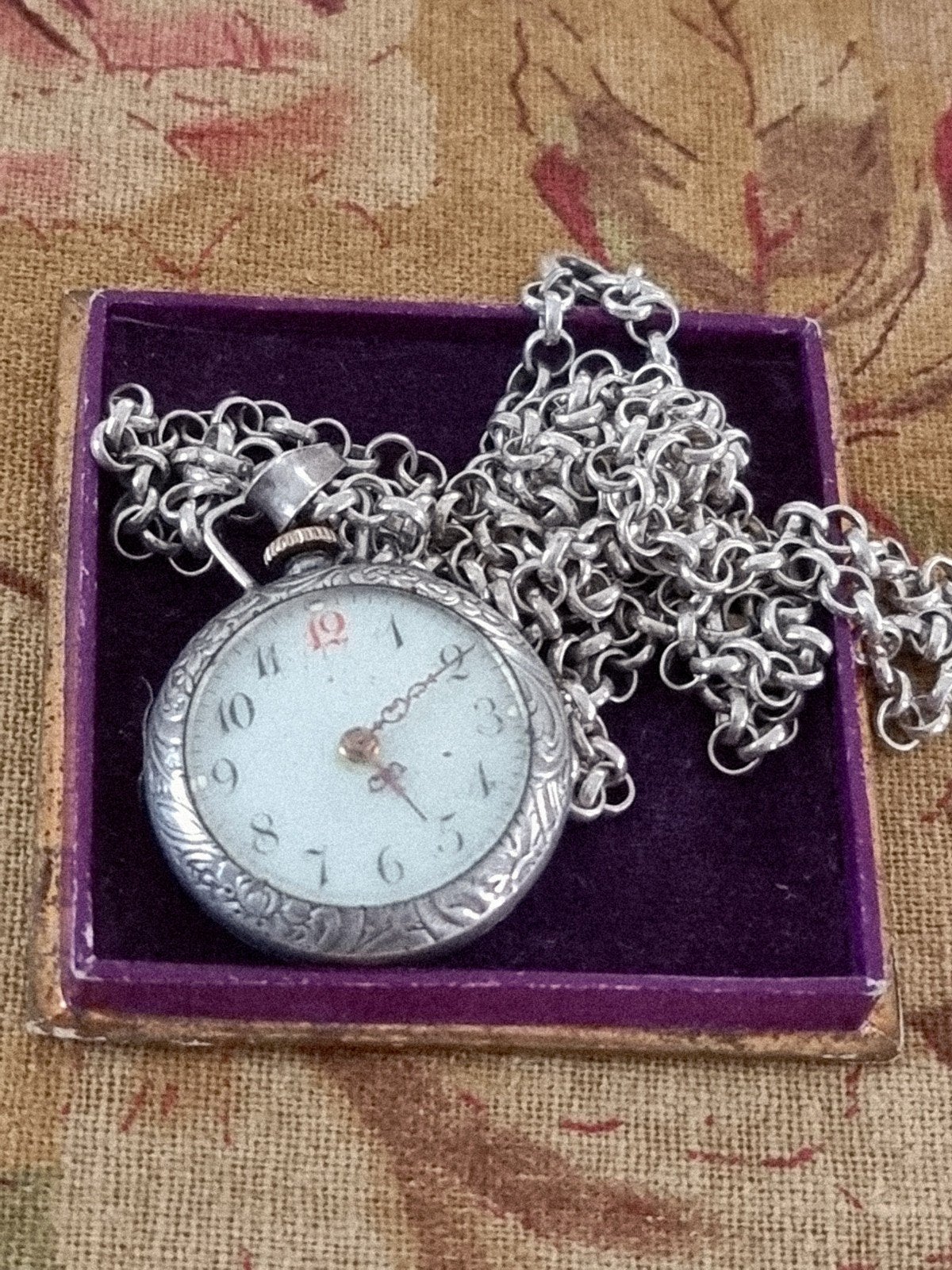 antiek zilveren dameshorloge aan lange ketting, Verzenden, Zo goed als nieuw, Zilver, Zilver