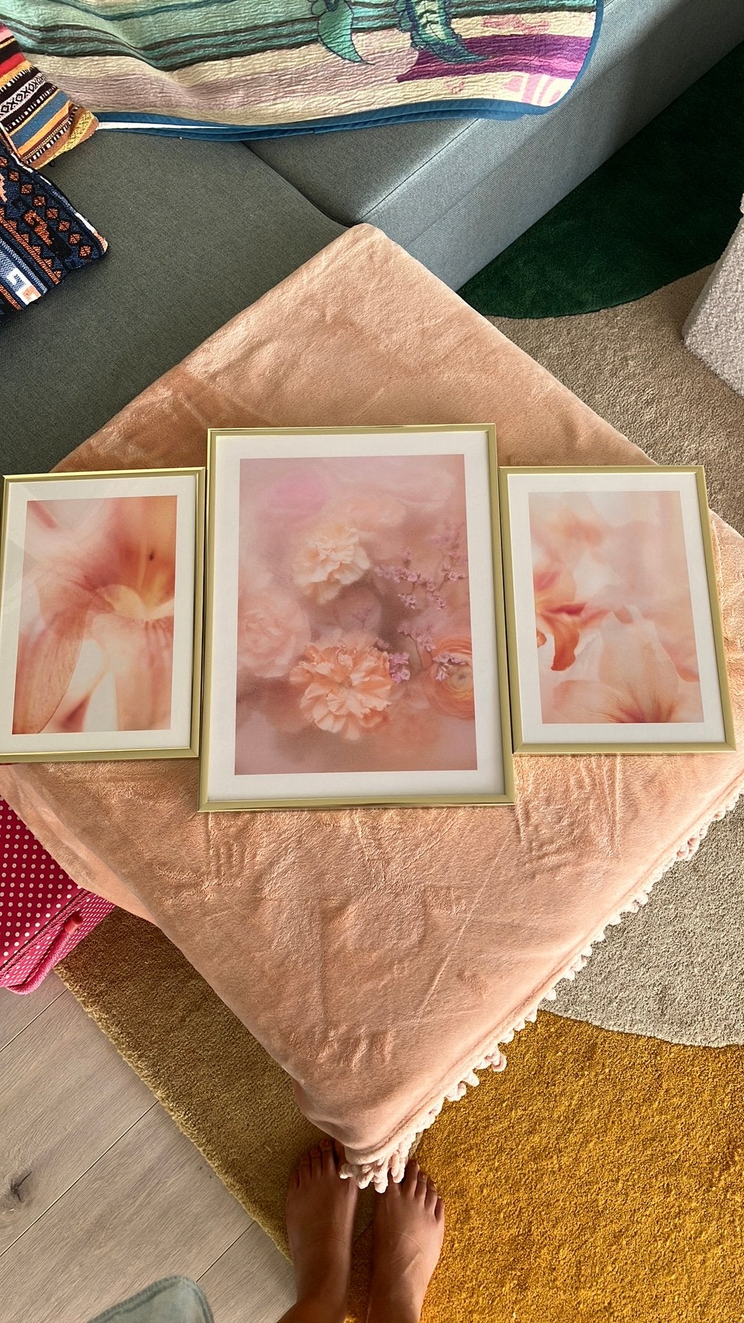 Drieluik roze bloemen, Ophalen, Zo goed als nieuw