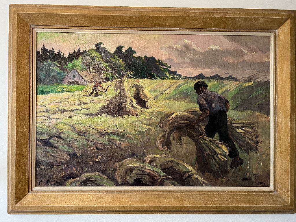 Adri Pieck (1894-1982), "Tegen den avond van een oogstdag", Impressionistisch, Ophalen of Verzenden, Landschap, Olieverf