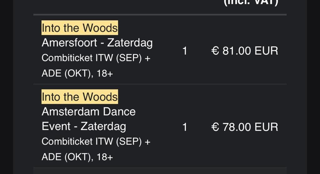 Into the woods zaterdag combi, Eén persoon, September