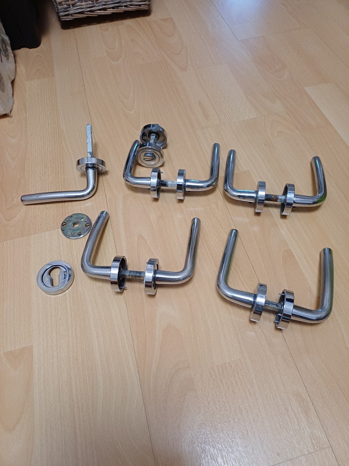 Set van 4 deurgrepen, plus toilet/ badkamer sluiting -Chroom, Ophalen, Gebruikt, Chroom, Klink of Kruk