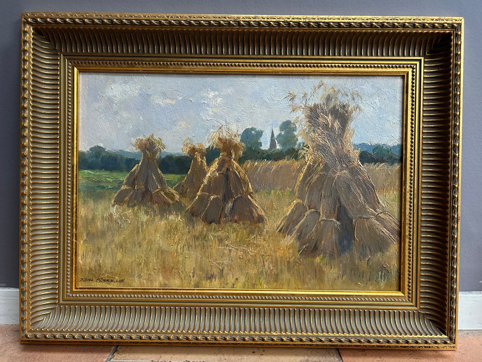 Xeno Münninghoff - Geelkerkenkamp Oosterbeek, Paneel, Impressionistisch, Ophalen of Verzenden, Olieverf