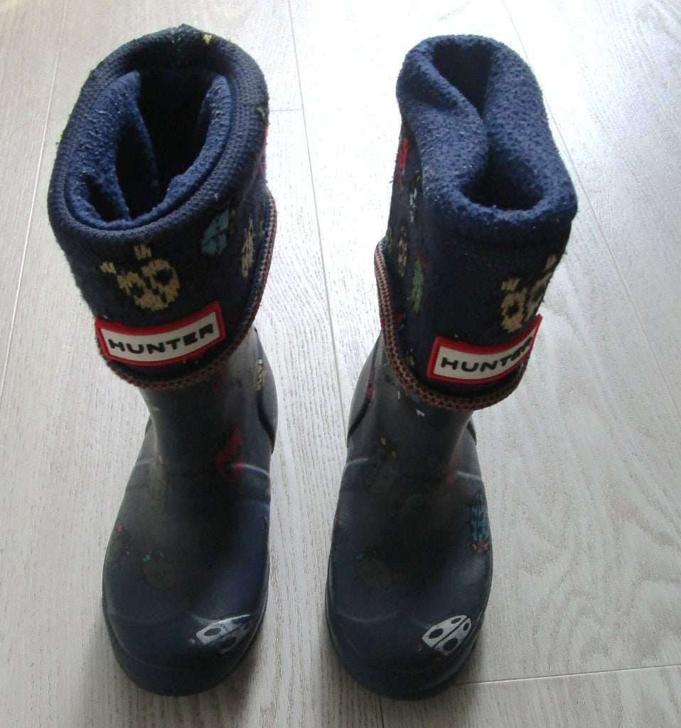 Hunter Kinder Regenlaarzen + Fleecesokken – Donkerblauw, Hunter, Gebruikt, Jongen of Meisje, Ophalen of Verzenden