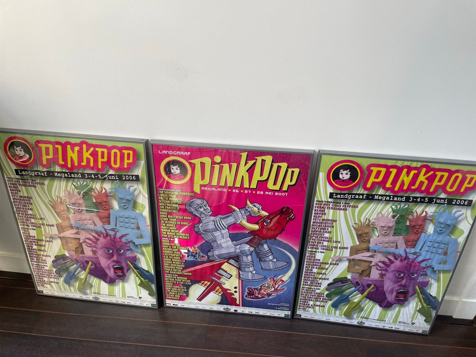 3 Pinkpop posters 70x50 cm - 2006 en 2007, Verzamelen, Met lijst, Ophalen of Verzenden, A1 t/m A3, Muziek