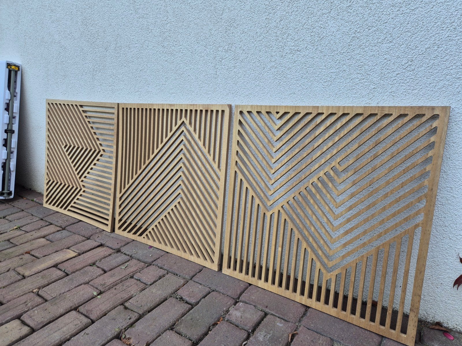 3 Houten Vierkante Wandpanelen - Moderne Wanddecoratie, Huis en Inrichting, Ophalen, Hout, Zo goed als nieuw, Bruin