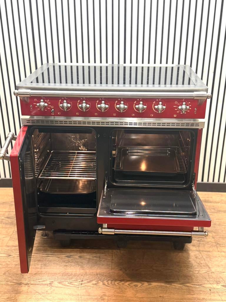Luxe Lacanche Fornuis INDUCTIE 6 zones Bordeaux rood 90 cm, Hete lucht, Fornello Esperta, Ophalen of Verzenden, Zo goed als nieuw